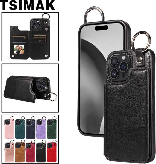 Magnetische Leder-Handyhülle mit Kartenfach und Ring für Apple iPhone 11 bis 16 Pro Max in Rot - Bild 1