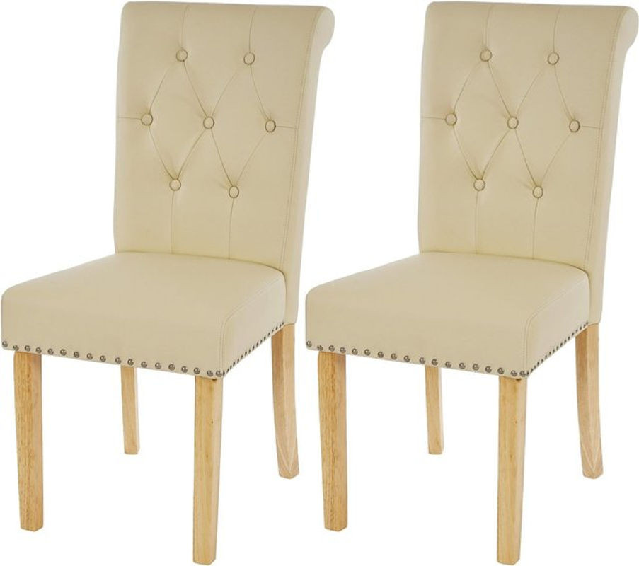 2er-Set Esszimmerstühle Chesterfield Edinburgh II von MCW in Beige mit Kunstleder und Nieten sowie hellen Beinen - Bild 1
