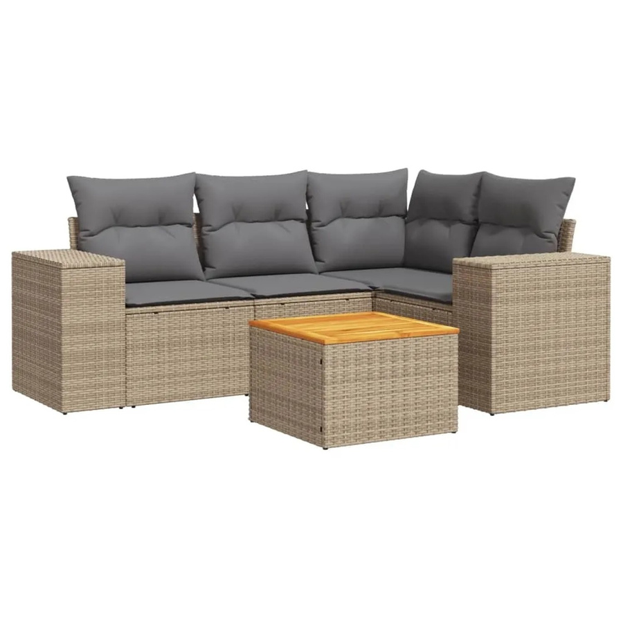 vidaXL 5-teilige Garten-Sofagarnitur in L-Form aus Poly-Rattan mit Kissen in Beige-Grau - Bild 2