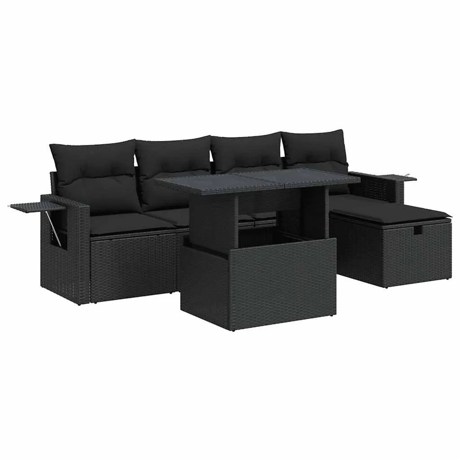 vidaXL 6-teilige Garten-Sofagarnitur aus Poly-Rattan mit Kissen in Schwarz - Bild 2