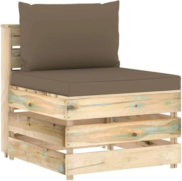 vidaXL Modulares Mittelsofa aus imprägniertem Kiefernholz mit Kissen in Taupe Grün - Bild 1