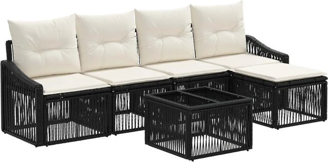 vidaXL Gartensofa-Set aus Poly-Rattan in Schwarz mit 3-Sitzer-Sofa, Ottoman und Couchtisch inklusive Polsterkissen - Bild 1
