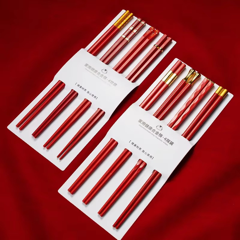 5 Paar JANKNG Weihnachten Essstäbchen aus beschichtetem Material, rutschfest, in Schwarz und Rot - Bild 2
