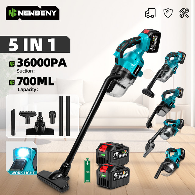 NEWBENY 1000 W Akku-Elektro-Staubsauger für Hartböden, wiederaufladbar und beutellos, kompatibel mit Makita 18–21 V Akku-Pins - Bild 1