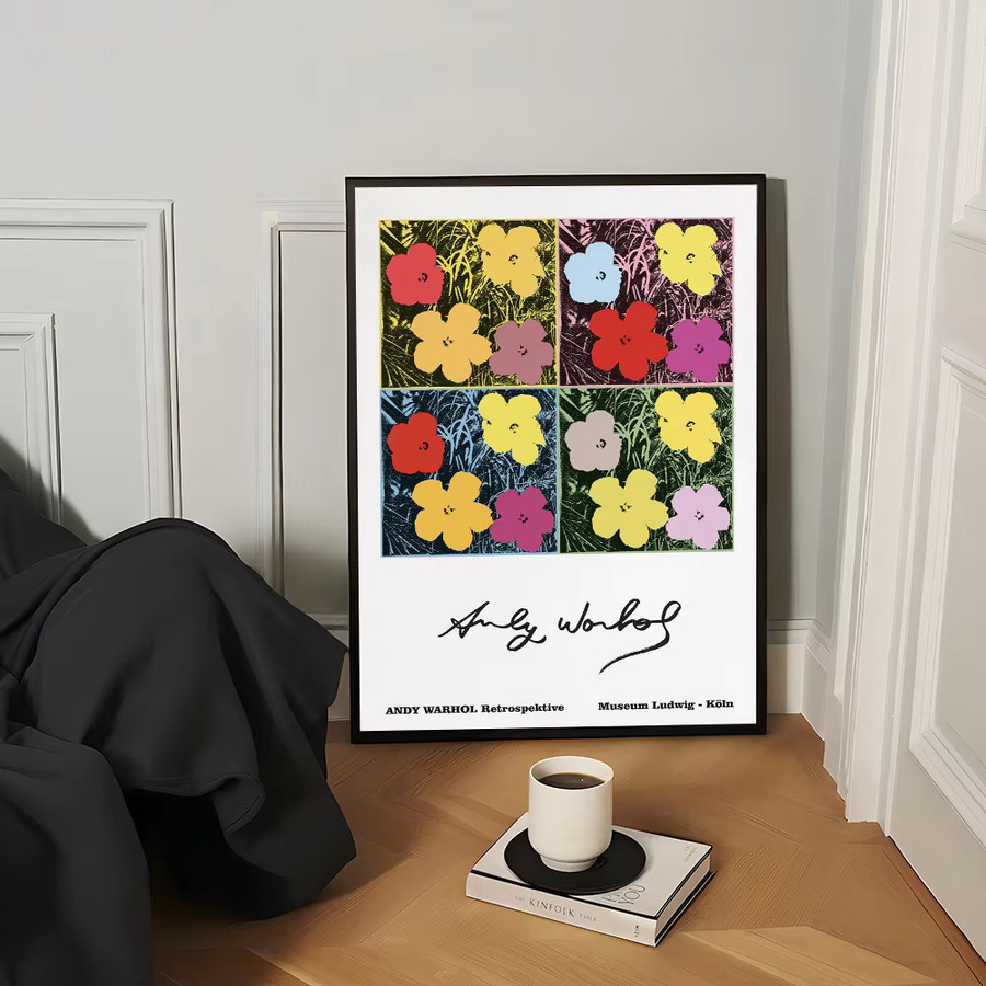 Kayou Vintage-Poster Andy Warhol Blumen Motiv, selbstklebender wasserfester Papieraufkleber, Mehrfarbig, B/H: 15,0 x 10,0 cm - Bild 5