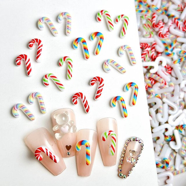 20 Stück Zuckerstange Harz Nagel Charms, Glänzend, Weihnachts Serie - Bild 1