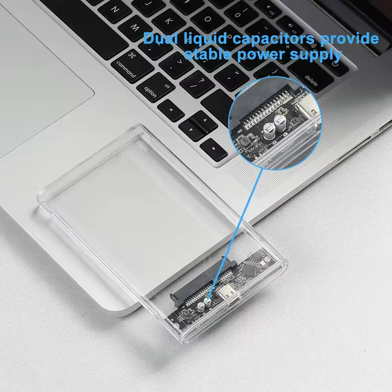 Congdi Transparentes 2,5 Zoll HDD-Gehäuse mit USB 3.0 Typ-C-Adapter, 5 Gbit/s, werkzeuglose externe SSD SATA Festplattenbox - Bild 4