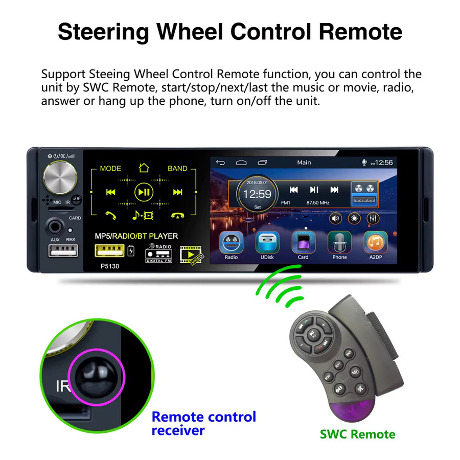 Podofo 1DIN Autoradio mit 4,1 Zoll kapazitivem Bildschirm, Bluetooth, FM/AM, USB und Fernbedienung in Schwarz - Bild 2