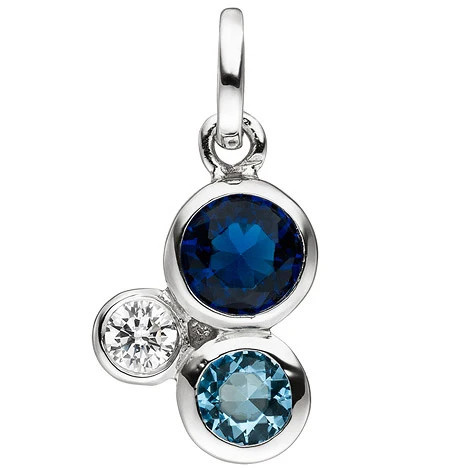 Colfem Anhänger 925 Sterling Silber, 3 Zirkonia blau und weiß, Unisex - Bild 1