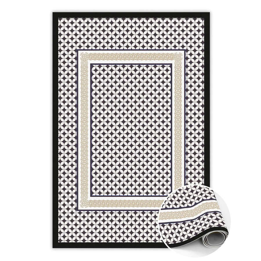 Tulup Teppich Geometrisches Geflecht in Schwarz, Rechteckiger Vinylmatten-Bodenbelag aus PVC, B/T: 140 x 210 cm - Bild 2