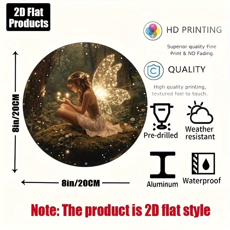 Potdemiel Fairy Girl Rundes Dekorationsschild aus Metall mit Waldszene, Durchmesser: 20,32 cm, Mehrfarbig - Bild 2