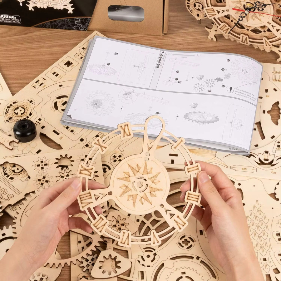 Robotime ROKR 3D Holzpuzzle Eulen-Uhr, Modellbausatz - Bild 4