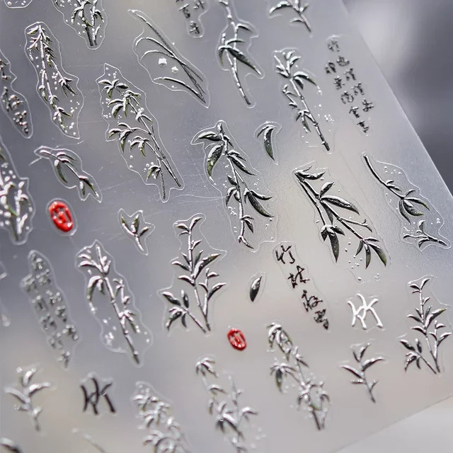 Rhstoe Nagelkunst-Aufkleber, Bambusblatt, Schneeflocke, Strass, Unisex - Bild 1