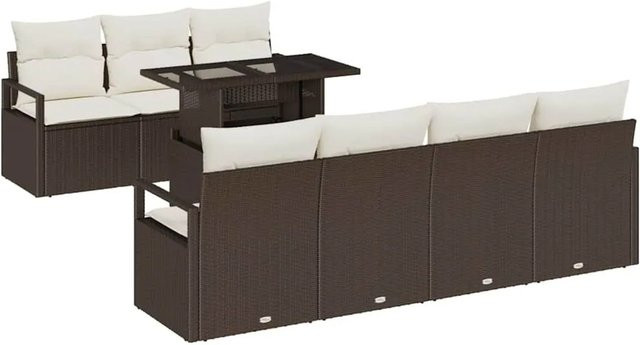 vidaXL Garten-Sofa-Set 8-teilig aus Poly-Rattan und Stahl in Braun mit Kissen und Tisch - Bild 1
