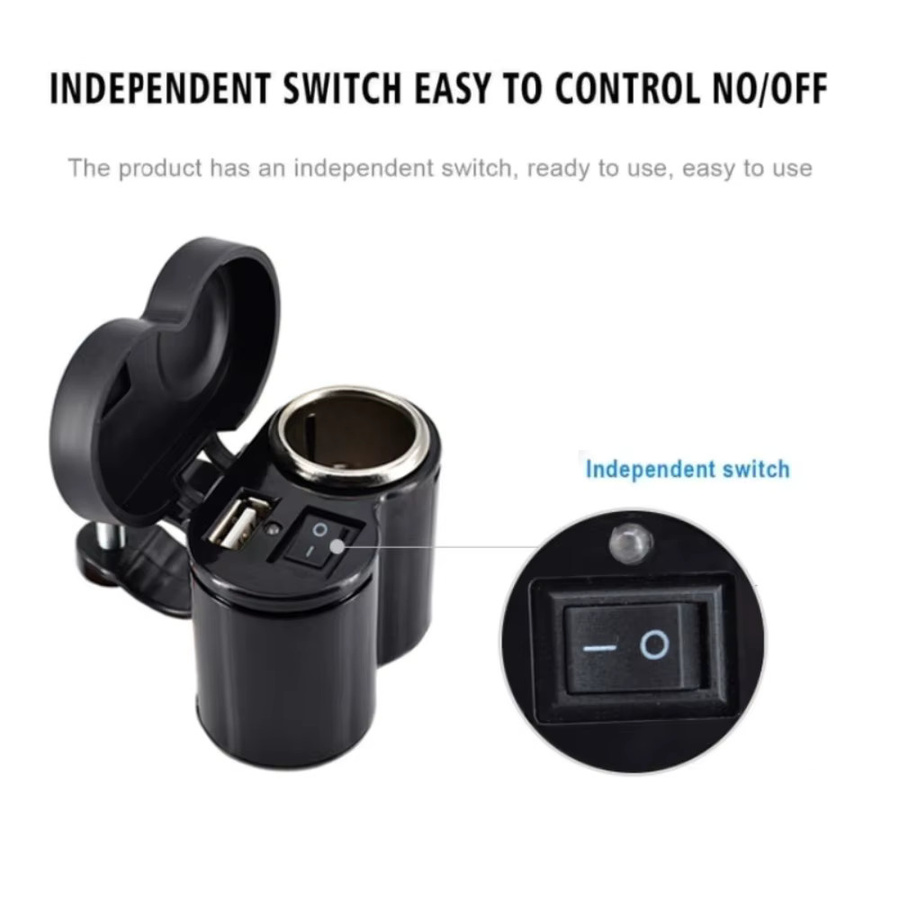 Sikeo 12V Motorrad-Lenker-USB-Ladegerät mit USB-C Anschluss und Schalter, wasserdichte Zigarettenanzünder-Buchse in Schwarz für Mobiltelefone, Tablets und GPS - Bild 3