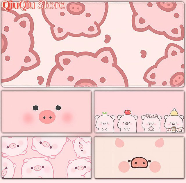 Potdemiel Mauspad Rosa mit niedlichem Cartoon Schwein und Herz im Kawaii Anime Design - Bild 1