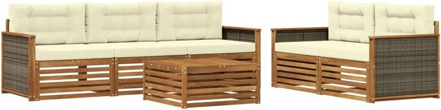 vidaXL Outdoor-Sofagarnitur aus Akazienholz mit Kissen, 6-teiliges Set, Farbe: Natur und Beige - Bild 1