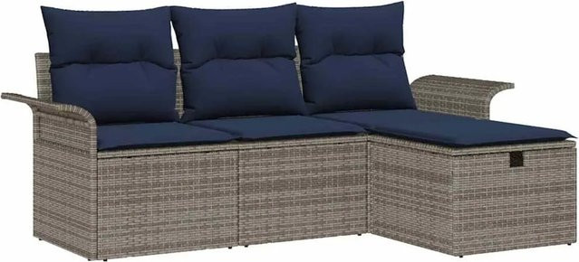 vidaXL Gartensofa-Set aus Polyrattan mit Kissen und integriertem Stauraum, 4-teilig, Farben: Schwarz, Grau, Blau - Bild 1