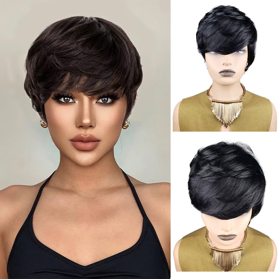 OYM HAIR Pixie-Schnitt-Perücke, Echthaar, kurz, gerade, Damen - Bild 2