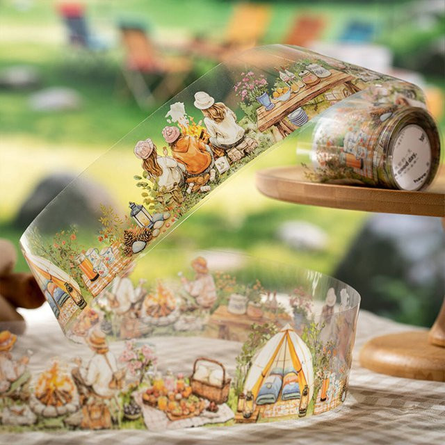 5 Rollen PET-Klebebandaufkleber im Camping-Design, dekoratives Washi-Tape in Multicolor für DIY-Projekte und Tagebuch-Verzierungen, Länge: 200 cm pro Rolle - Bild 1