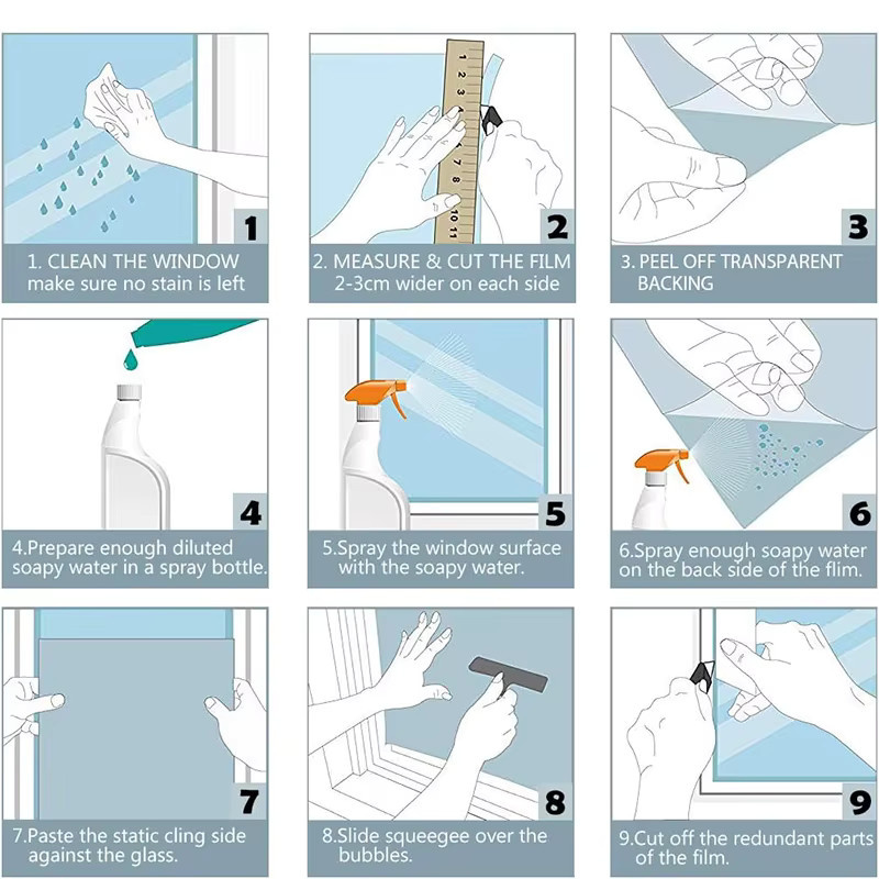 Doppelseitige transparente Fensterfolie von ctzsoop als hitzebeständiger Sonnenschutz und dekorativer Glasaufkleber in Grau - Bild 4