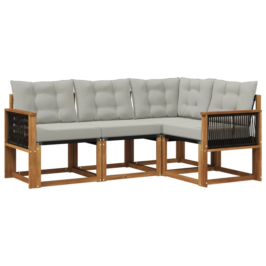 vidaXL Outdoor-Sofagarnitur L-Form aus Akazienholz mit Textilene und Kissen in Beige und Grau - Bild 2