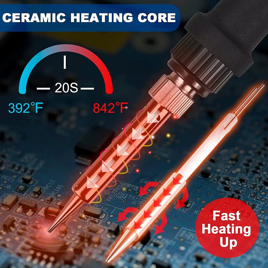 ILIBILIB 60W Lötkolben-Set in Blau mit einstellbarer Temperatur von 200-450°C und 5 Aufsätzen für DIY-Elektronikreparaturen - Bild 3
