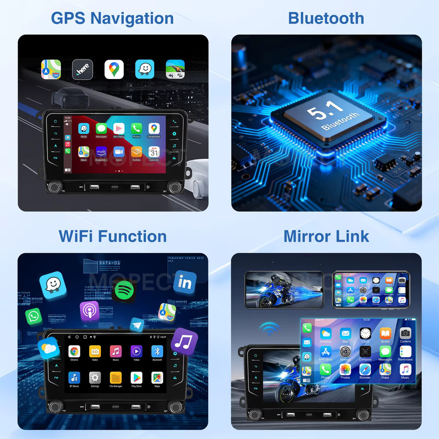 MOPECT Android Autoradio mit 7 Zoll IPS Touchscreen für VW Volkswagen Skoda Octavia Golf 5 6 Touran Passat B6 Polo Jetta in Schwarz mit CarPlay, GPS, WLAN, Bluetooth und RDS - Bild 5