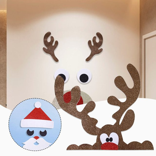 Multiyilego Weihnachts-Türaufkleber in Elch-Form aus Filztuch, Weiße Fensterdekoration mit Motiv - Bild 1