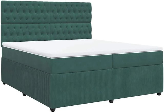 vidaXL Boxspringbett mit Matratze und Taschenfederkern in Dunkelgrün, Samt, B/T: 200 x 200 cm - Bild 1