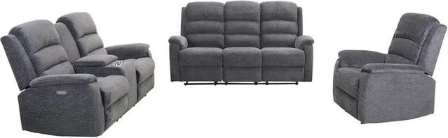 Vente-unique Couchgarnitur Nevers in Grau mit Sessel und Stoffbezug, B/T/H: 187 x 171 x 86 cm - Bild 1
