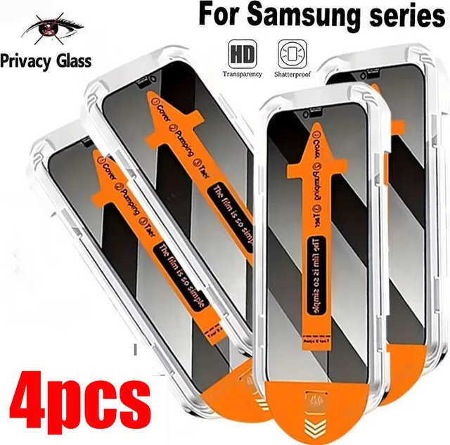4er-Pack Sichtschutz-Displayschutzfolien für Samsung Galaxy S26 Ultra, S25, S24, S23, A56, A55, A57, A37, A26, A15, A16, A22 inklusive Installationswerkzeug - Bild 1