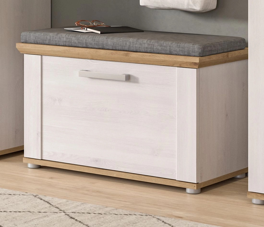 Garderobe Sitzbank Mirano Landhaus Stil in Weiß Lärche mit Schuhregal Breite: 80 cm - Bild 1