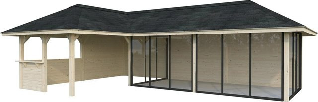 PALMAKO Pavillon Bianca Set 221 Slide aus Fichtenholz in Braun mit Alu-Schiebetüren und Eck-Tresenanlage, B/H/T: 876 x 319 x 588 cm - Bild 2