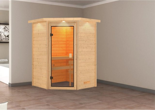 Karibu Sauna Antonia mit LED-Dachkranz in Natur Braun - Bild 1