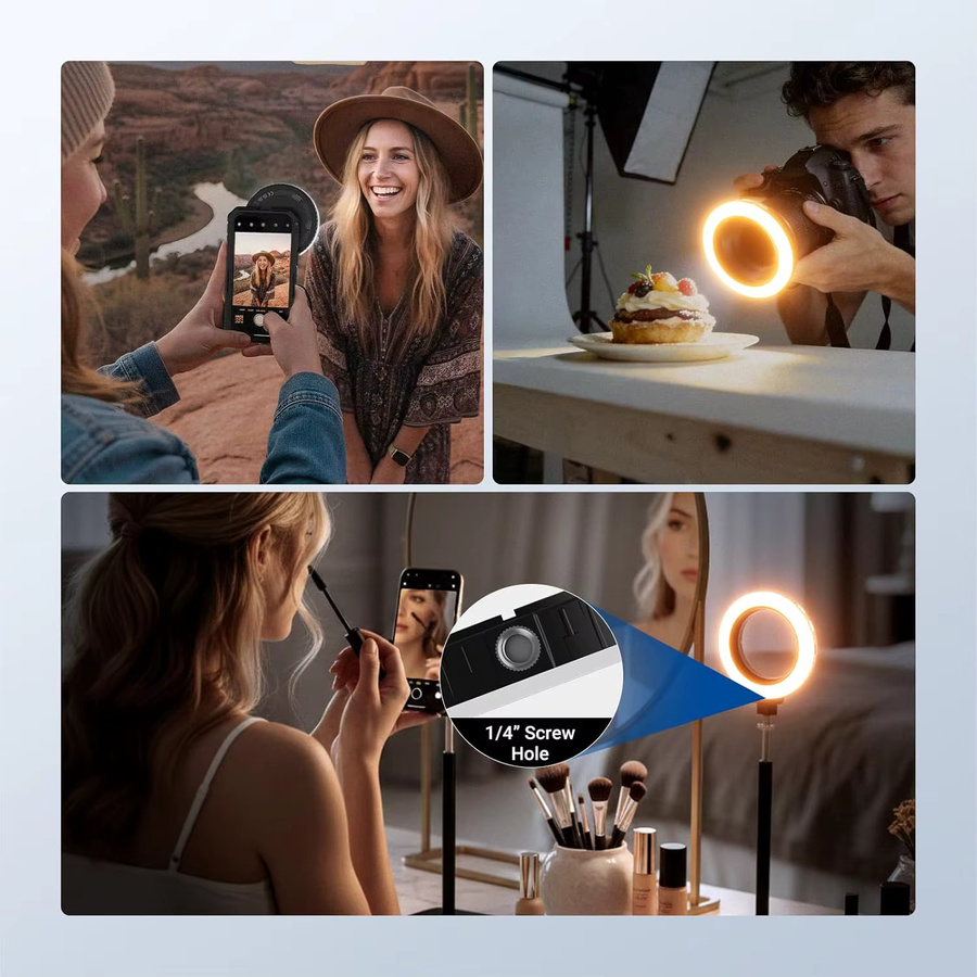 NEEWER Basics 67mm Ringlicht in Schwarz mit zweifarbigem LED-Selfie-Fotolicht und Gewinde für Handyhalterungen und Objektive - Bild 4