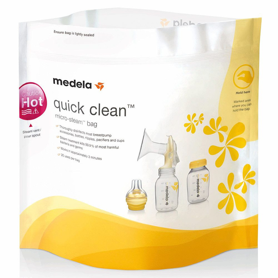 Medela Quick Clean Mikrowellenbeutel 5er Pack, BPA-frei und wiederverwendbar, transparent/weiß - Bild 1