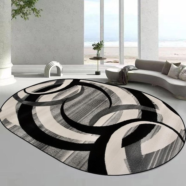 Karpetti Ovaler Teppich mit abstraktem geometrischem Design, Waschbar und Rutschfest, Mehrfarbig, B: 160 cm, T: 200 cm - Bild 1